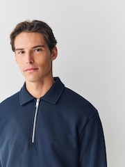 Navy Blue Polo Neck Cotton Rich Jersey Sweatshirt - Image 5 of 9