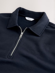 Navy Blue Polo Neck Cotton Rich Jersey Sweatshirt - Image 8 of 9