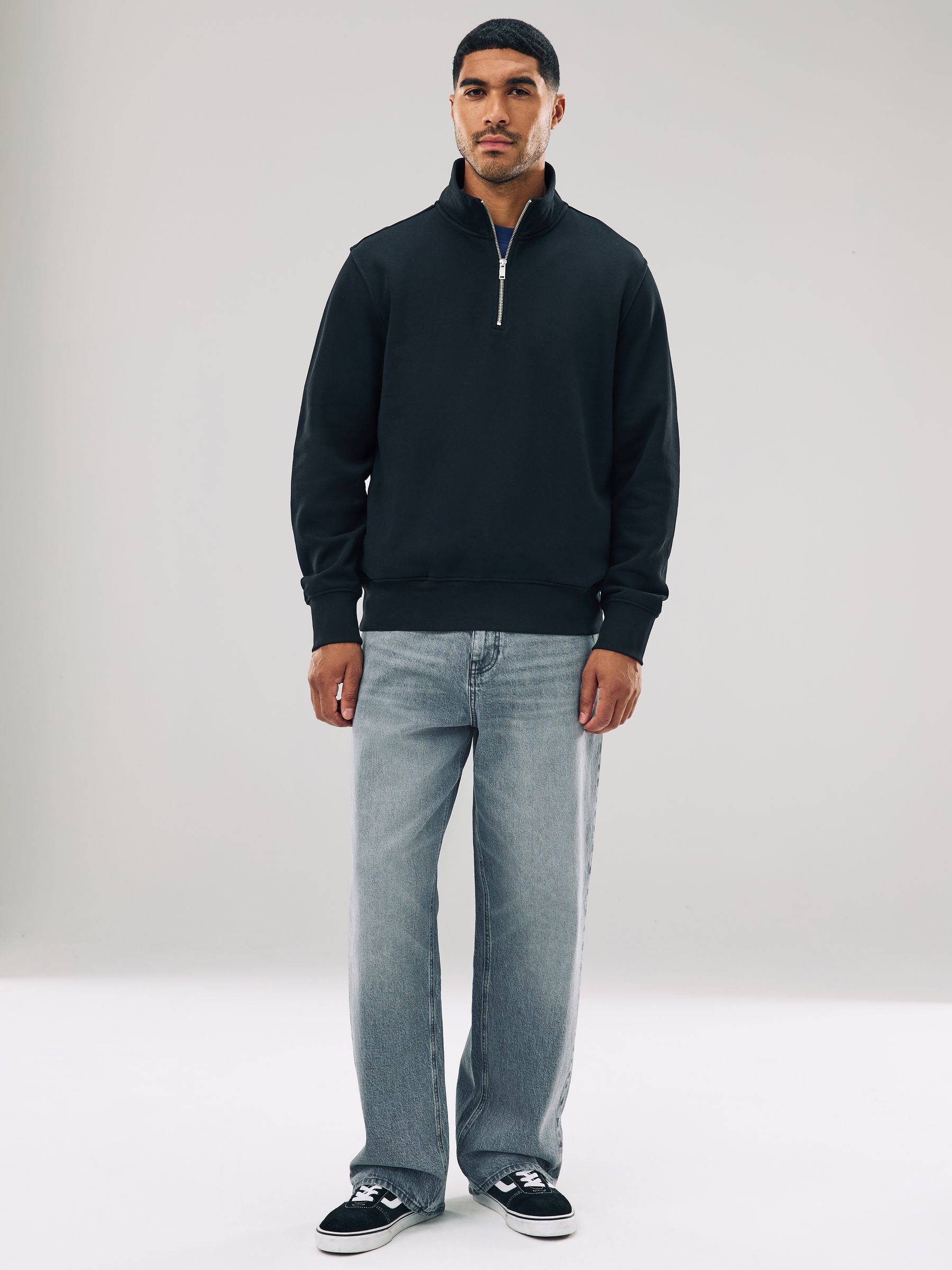 Buy Black Quarter Zip Cotton Rich Jersey Sweatshirt from Next Romania