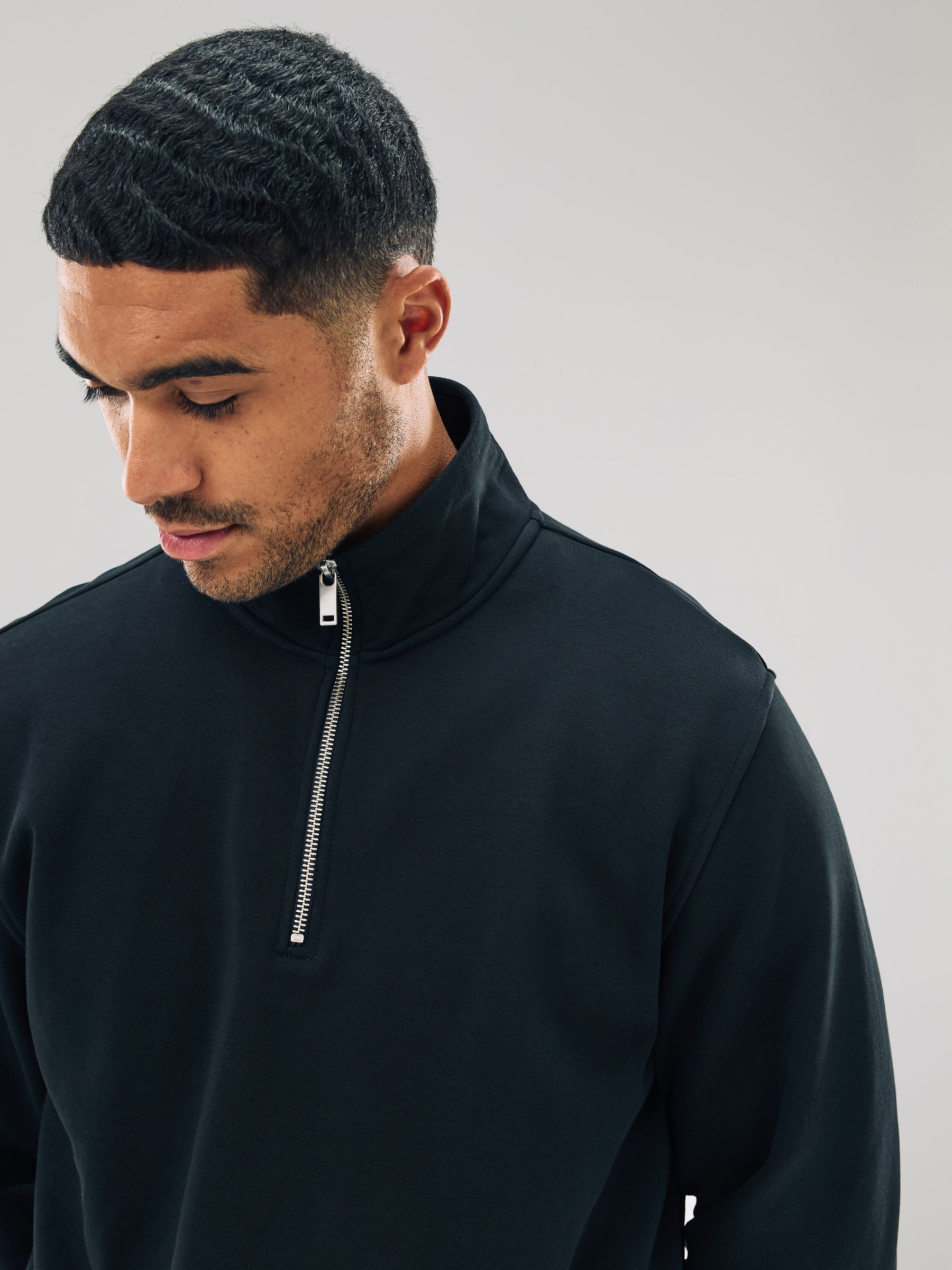 Buy Black Quarter Zip Cotton Rich Jersey Sweatshirt from Next Canada