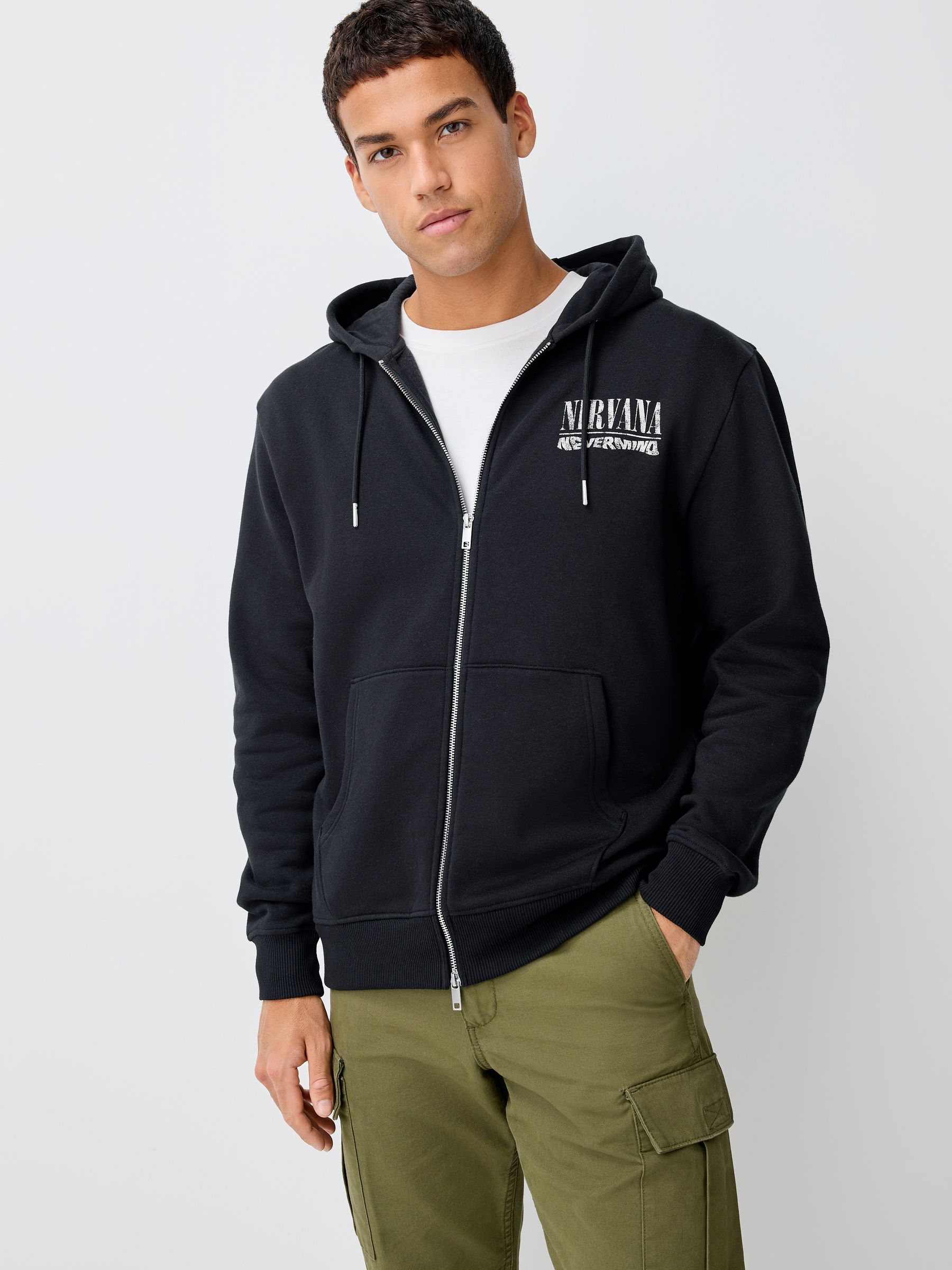 Buy Black Hooded Nirvana Licence Graphic Print Zip Through Hoodie