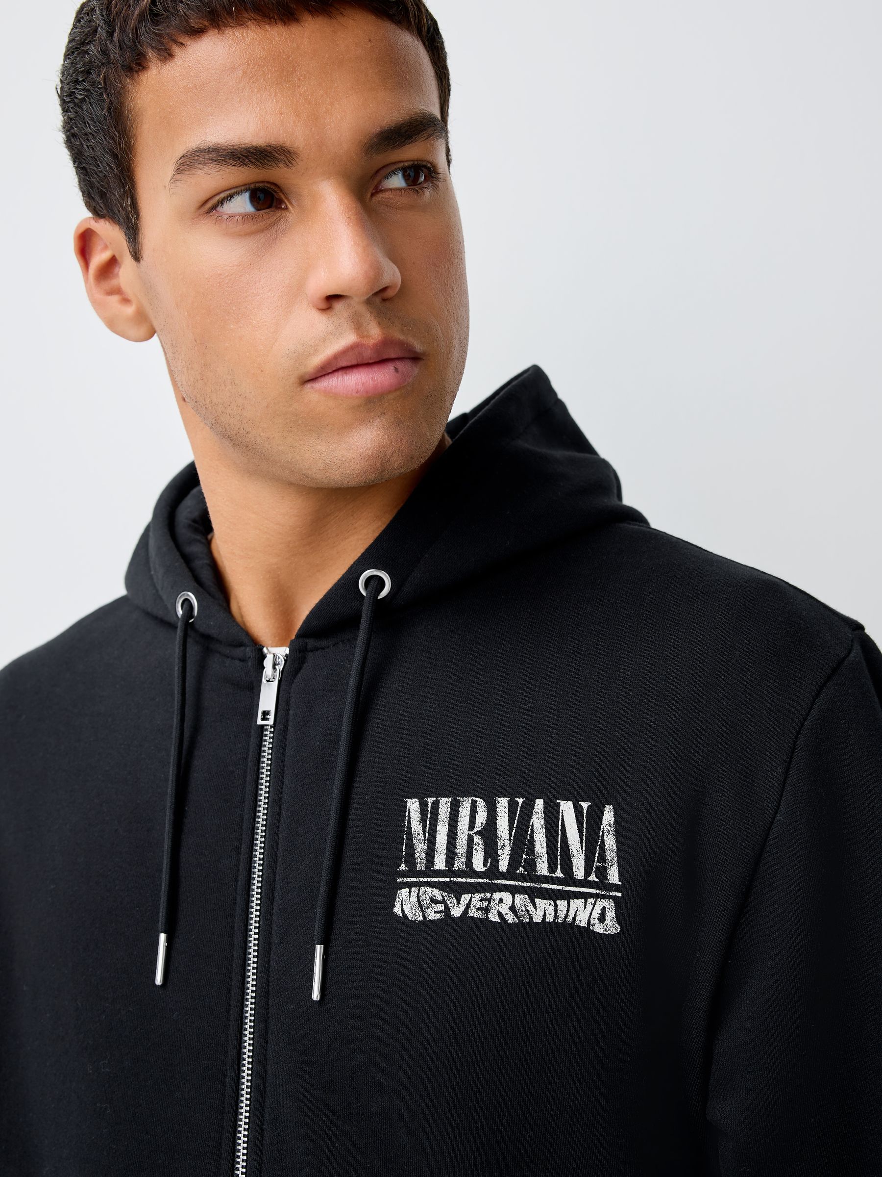 Buy Black Hooded Nirvana Graphic Print Zip Through Hoodie from