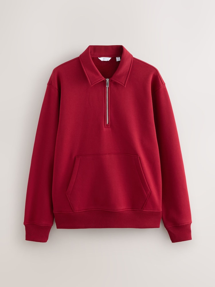 Red Polo Neck Cotton Rich Jersey Sweatshirt - Image 1 of 3 Red Polo Neck Cotton Rich Jersey Sweatshirt - Image 1 of 3