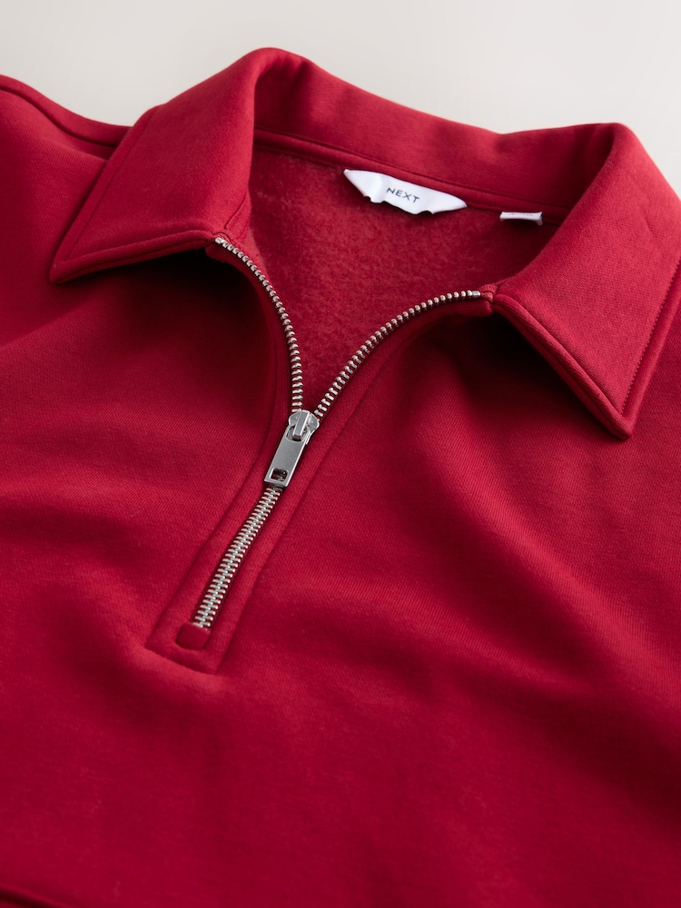 Red Polo Neck Cotton Rich Jersey Sweatshirt - Image 3 of 3 Red Polo Neck Cotton Rich Jersey Sweatshirt - Image 3 of 3
