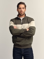 Green/Neutral Quarter Zip Colour Blocking Sweatshirt - Image 1 of 7