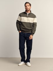 Green/Neutral Quarter Zip Colour Blocking Sweatshirt - Image 2 of 7