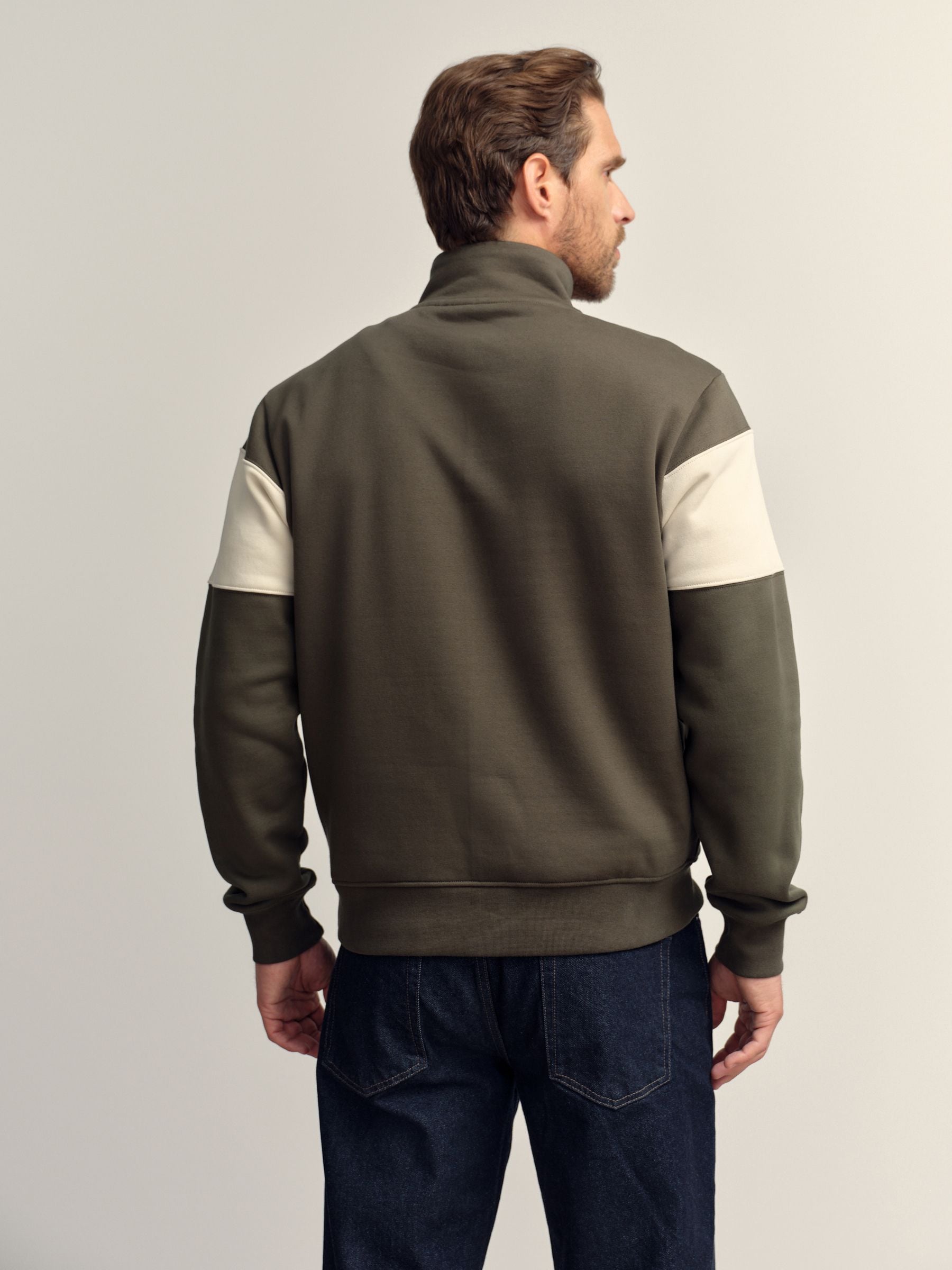 Buy Green/Neutral Quarter Zip Colour Blocking Sweatshirt from the