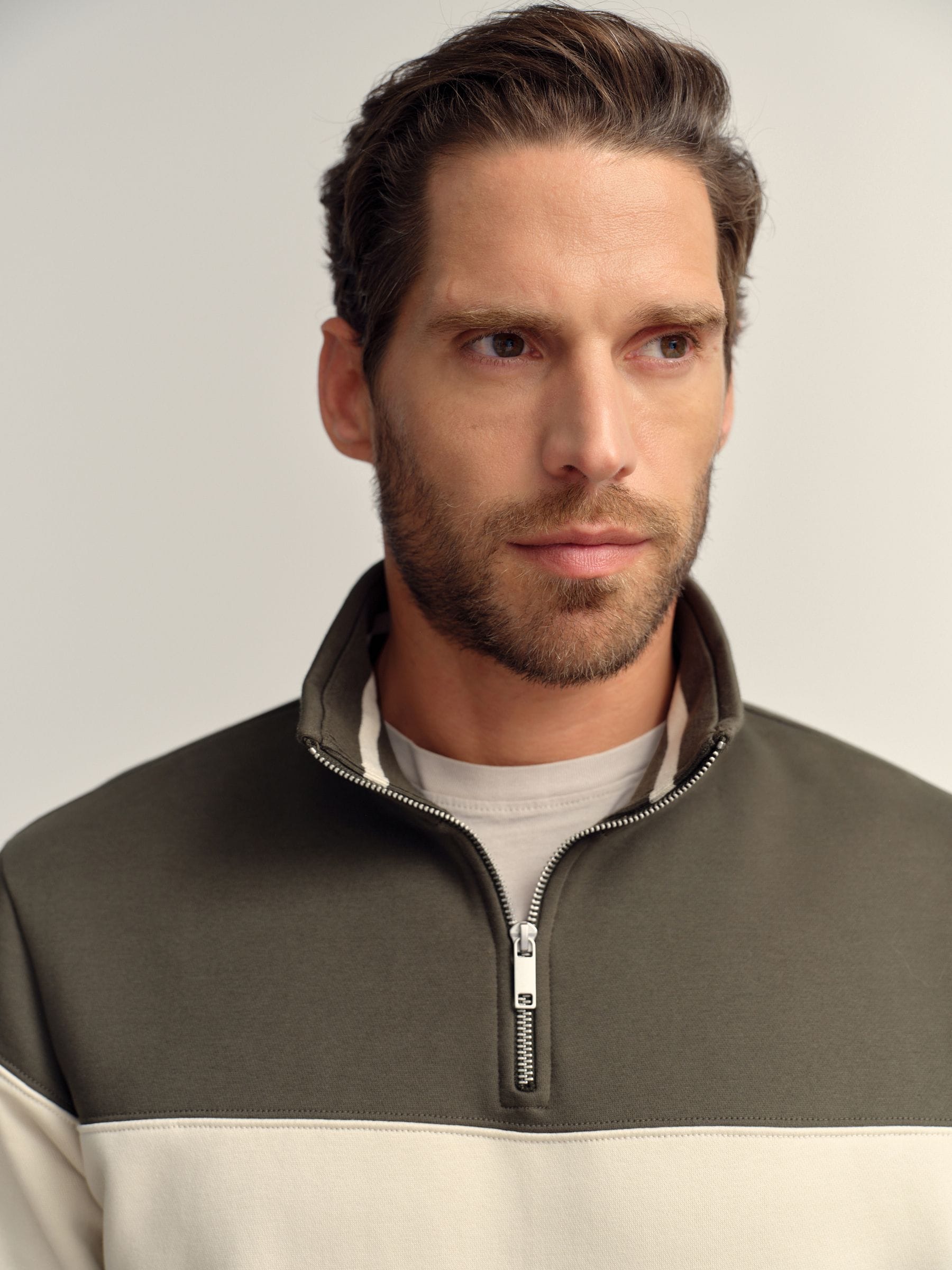 Buy Green/Neutral Quarter Zip Colour Blocking Sweatshirt from the