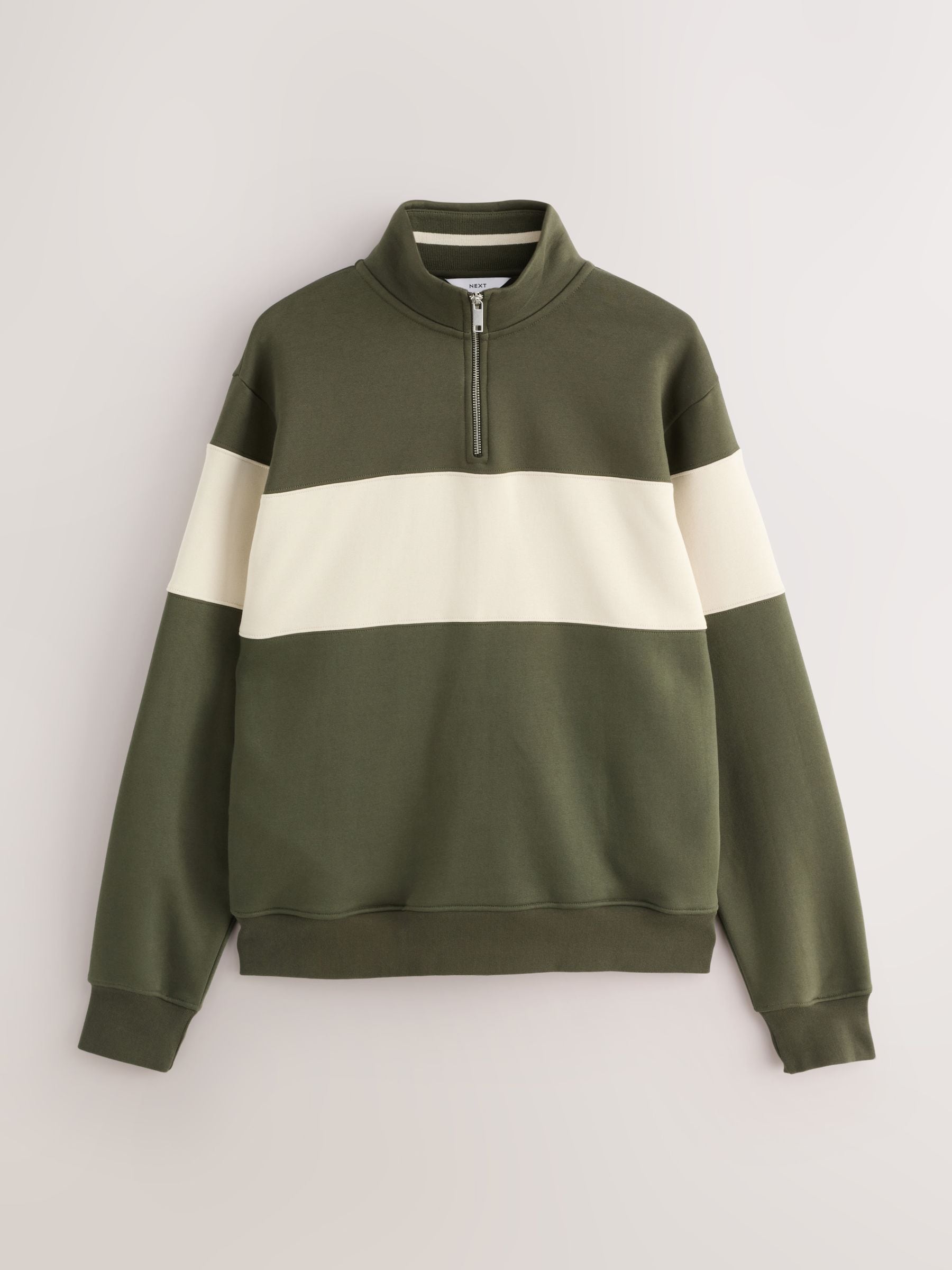 Buy Green/Neutral Quarter Zip Colour Blocking Sweatshirt from the