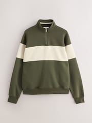 Green/Neutral Quarter Zip Colour Blocking Sweatshirt - Image 5 of 7