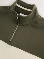 Green/Neutral Quarter Zip Colour Blocking Sweatshirt - Image 6 of 7