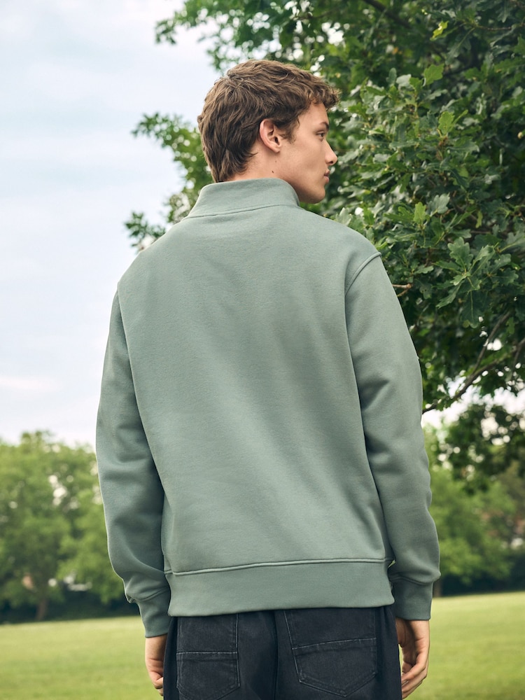 Blue/Green Quarter Zip Cotton Rich Jersey Sweatshirt - Image 2 of 4 Blue/Green Quarter Zip Cotton Rich Jersey Sweatshirt - Image 2 of 4