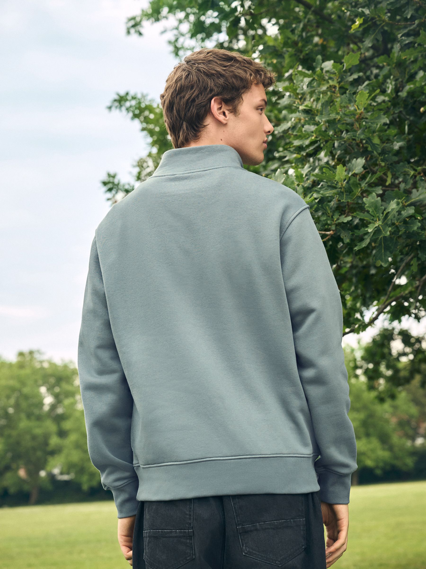 Buy Light Blue Quarter Zip Cotton Rich Jersey Sweatshirt from Next
