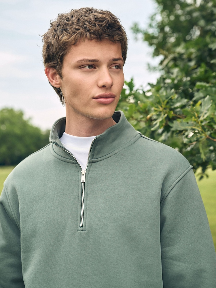 Blue/Green Quarter Zip Cotton Rich Jersey Sweatshirt - Image 4 of 4 Blue/Green Quarter Zip Cotton Rich Jersey Sweatshirt - Image 4 of 4