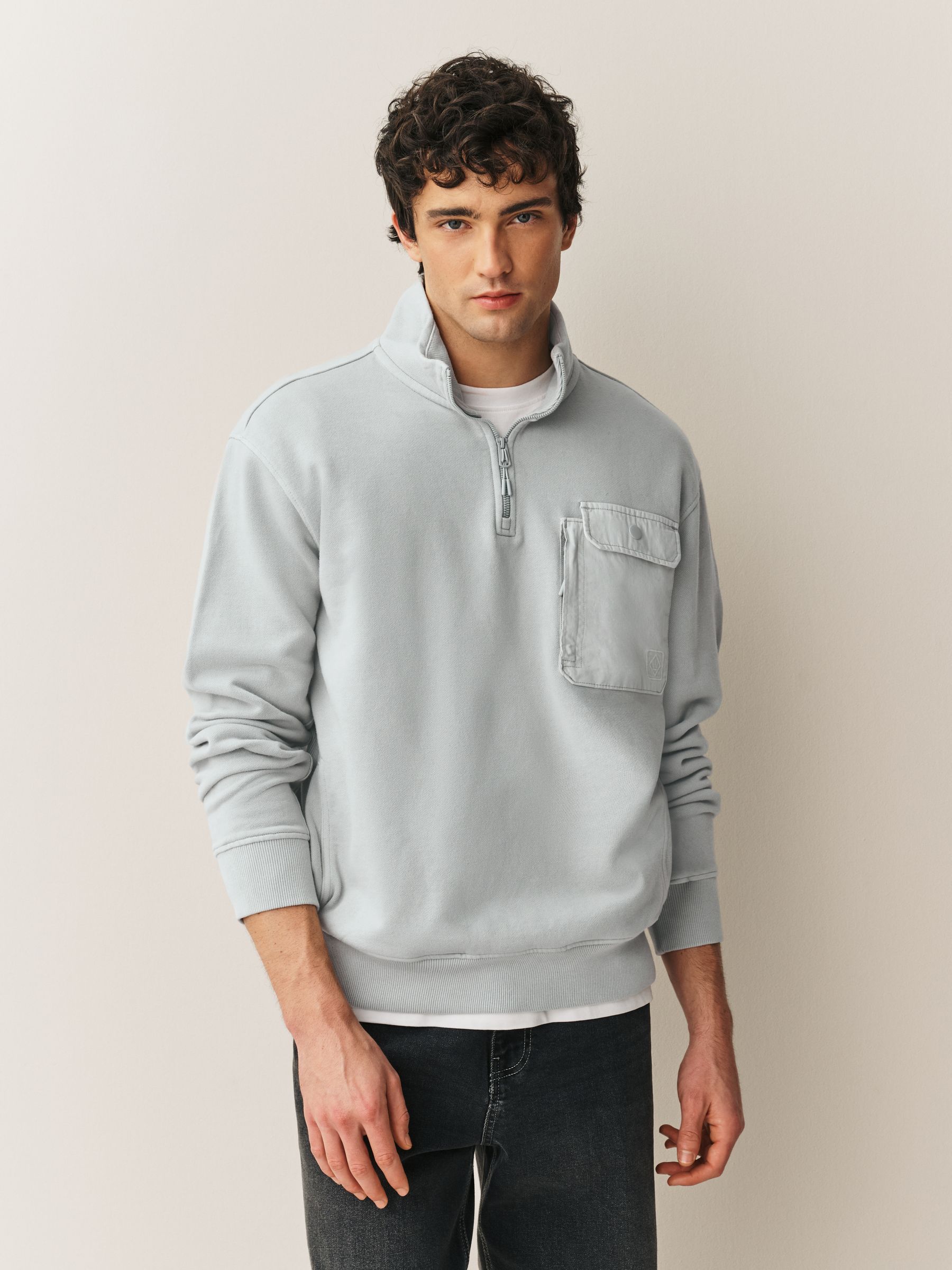 Buy Grey Garment Washed Utility Quarter Zip Sweatshirt from Next