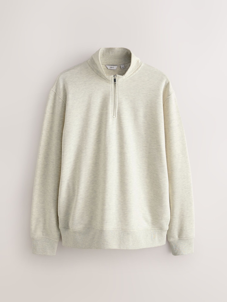 Ecru Marl Quarter Zip Cotton Rich Jersey Sweatshirt - Image 1 of 3