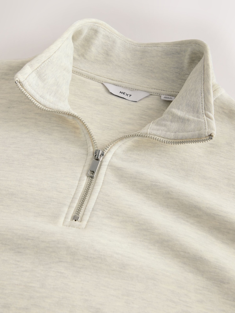 Ecru Marl Quarter Zip Cotton Rich Jersey Sweatshirt - Image 2 of 3