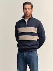 Navy Blue/Neutral Quarter Zip Colour Blocking Sweatshirt - Image 1 of 9