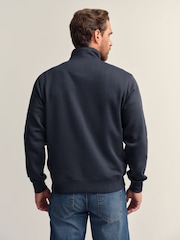 Navy Blue/Neutral Quarter Zip Colour Blocking Sweatshirt - Image 3 of 9