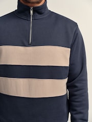 Navy Blue/Neutral Quarter Zip Colour Blocking Sweatshirt - Image 4 of 9