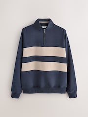 Navy Blue/Neutral Quarter Zip Colour Blocking Sweatshirt - Image 6 of 9