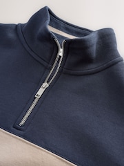 Navy Blue/Neutral Quarter Zip Colour Blocking Sweatshirt - Image 8 of 9