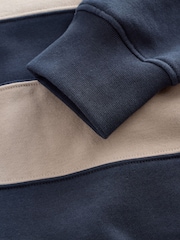 Navy Blue/Neutral Quarter Zip Colour Blocking Sweatshirt - Image 9 of 9
