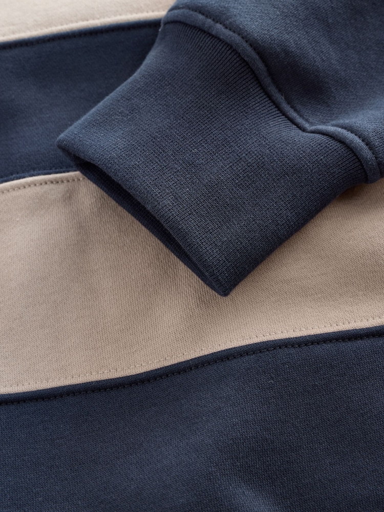 Navy Blue/Neutral Quarter Zip Colour Blocking Sweatshirt - Image 9 of 9 Navy Blue/Neutral Quarter Zip Colour Blocking Sweatshirt - Image 9 of 9