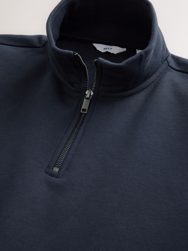 Navy Blue Cotton Rich Jersey Quarter Zip Sweatshirt - Image 7 of 7