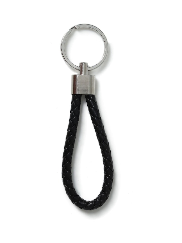 DCK Mens Genuine Leather Plait Black Keyring - Image 1 of 2