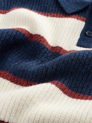 Navy Blue/Burgundy Knitted Stripe Rugby Polo Shirt (3mths-7yrs) - Image 1 of 4
