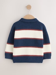 Navy Blue/Burgundy Knitted Stripe Rugby Polo Shirt (3mths-7yrs) - Image 2 of 4