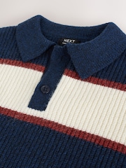 Navy Blue/Burgundy Knitted Stripe Rugby Polo Shirt (3mths-7yrs) - Image 3 of 4