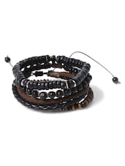 DCK Mens Wooden And PU Chocolate Brown Bracelets Mulitpack - Image 1 of 2