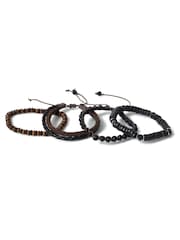 DCK Mens Wooden And PU Chocolate Brown Bracelets Mulitpack - Image 2 of 2