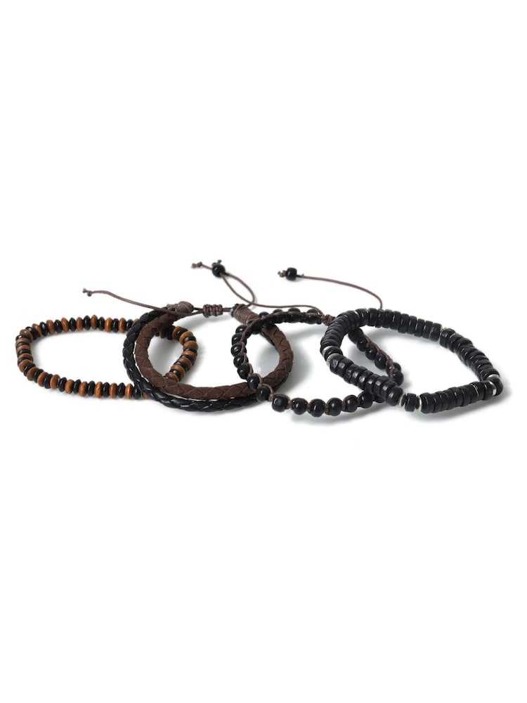 DCK Mens Wooden And PU Chocolate Brown Bracelets Mulitpack - Image 2 of 2