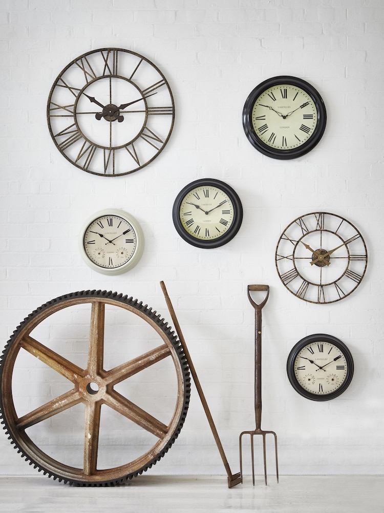 Brookpace Lascelles Black Vintage Outdoor Wall Clock - Image 1 of 2
