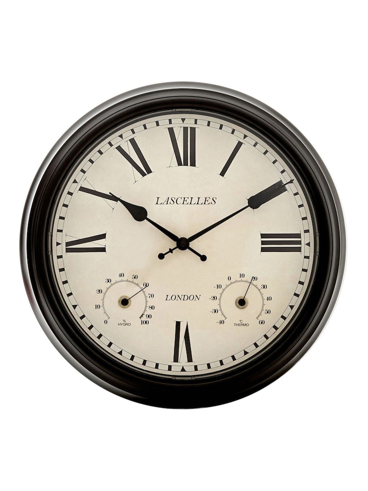 Brookpace Lascelles Black Metal Outdoor Clock with Temperature and Humidity - Image 1 of 2