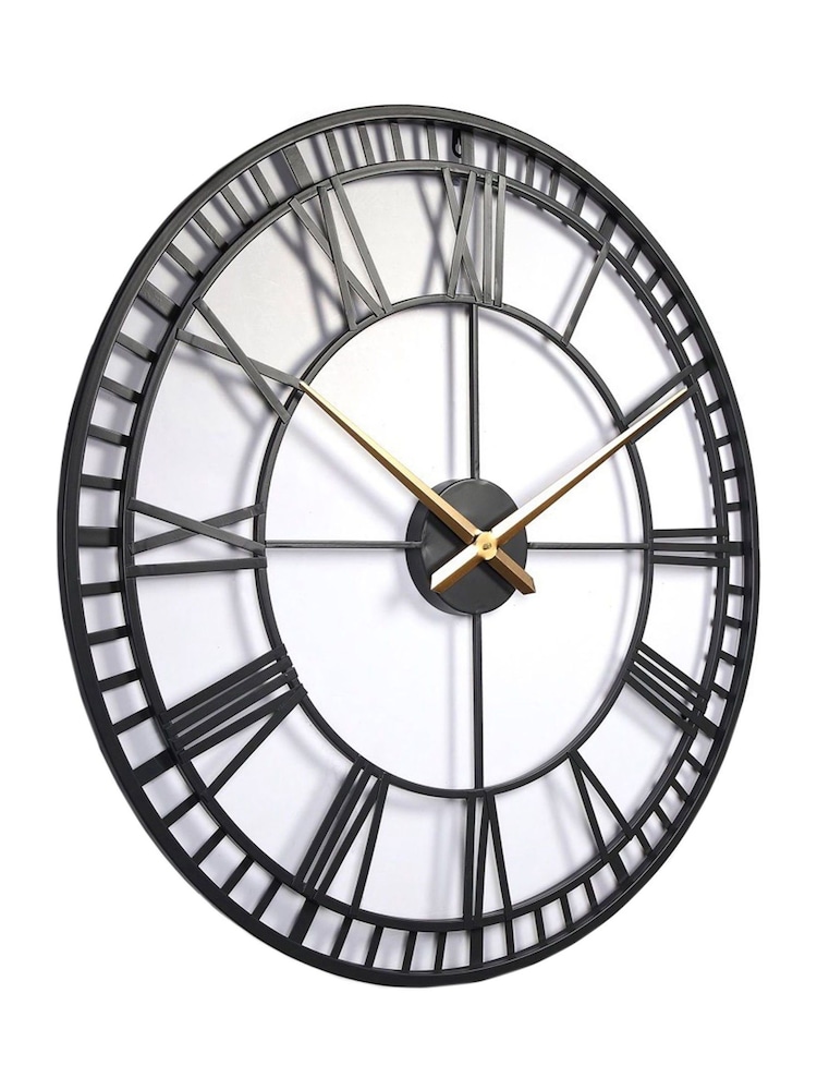 Brookpace Lascelles Black Large Metal Skeleton Wall Clock - Image 2 of 3