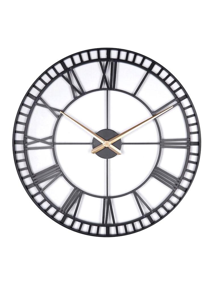 Brookpace Lascelles Black Large Metal Skeleton Wall Clock - Image 3 of 3