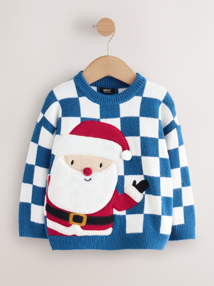 Buy Cobalt Blue Santa Knitted Christmas Jumper (3mths-7yrs) from