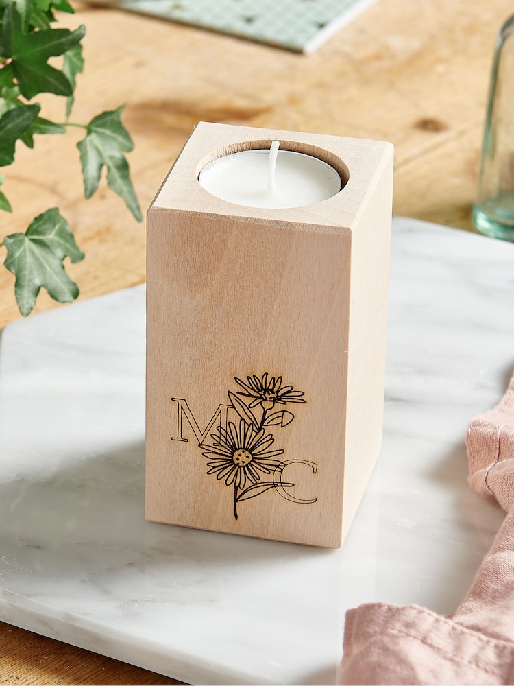 Personalised Wooden Candle Holder by No Ordinary Gift - Image 1 of 2
