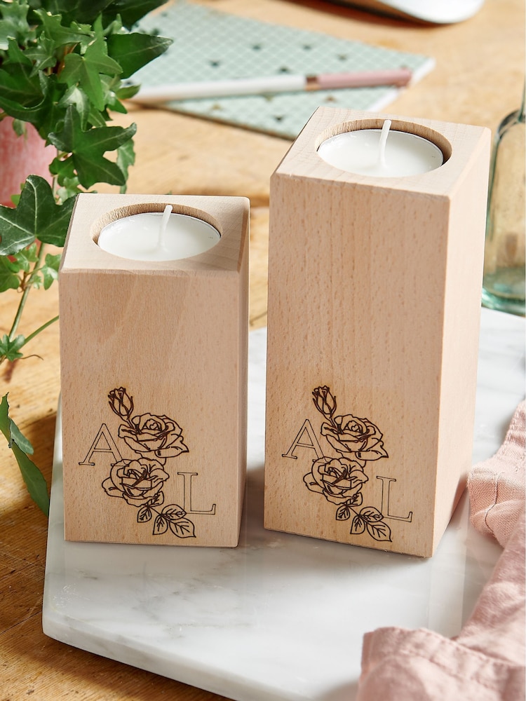 Personalised Wooden Candle Holder by No Ordinary Gift - Image 2 of 2