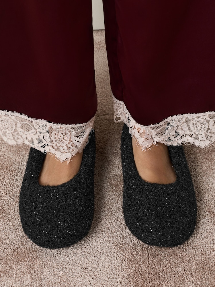 Black Sparkle Ballet Flat Slippers - Image 2 of 9