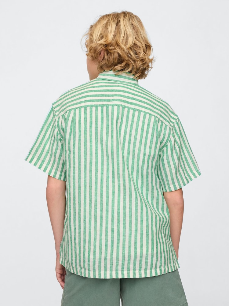 Gap Green & White Stripe Linen-Cotton Relaxed Shirt (4-13yrs) - Image 2 of 5
