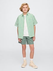 Gap Green & White Stripe Linen-Cotton Relaxed Shirt (4-13yrs) - Image 3 of 5