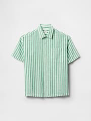 Gap Green & White Stripe Linen-Cotton Relaxed Shirt (4-13yrs) - Image 4 of 5