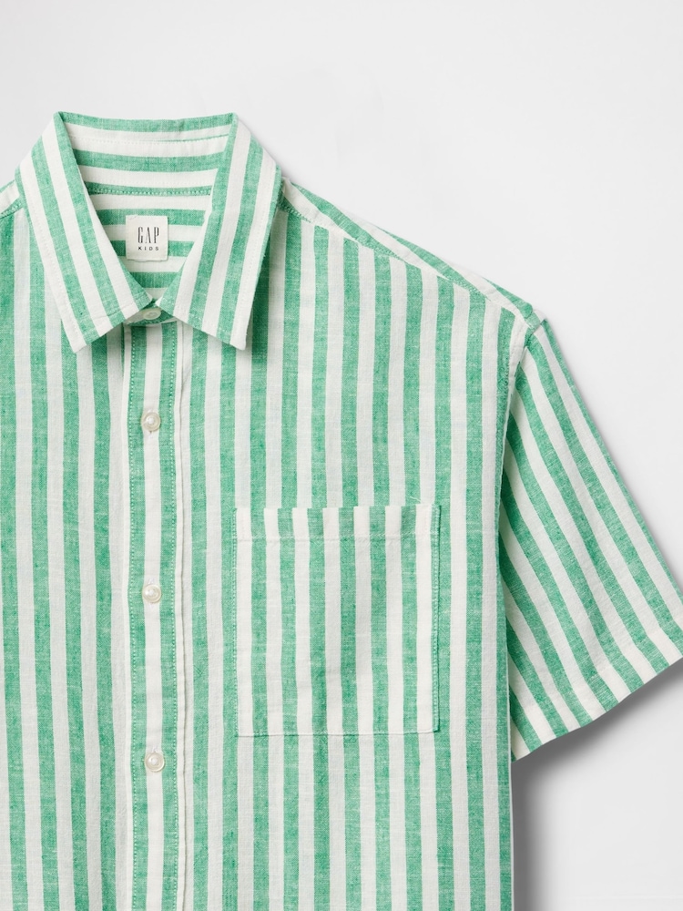 Gap Green & White Stripe Linen-Cotton Relaxed Shirt (4-13yrs) - Image 5 of 5