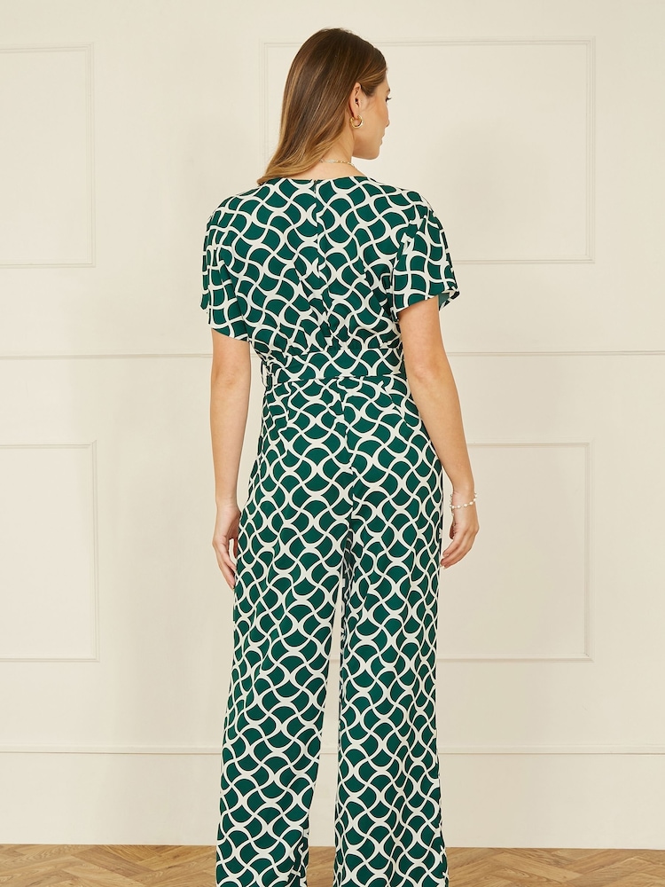 Yumi Green Geometric Print Wrap Jumpsuit - Image 4 of 5