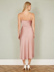 Yumi Pink Satin Cowl Neck Midi Dress - Image 3 of 5